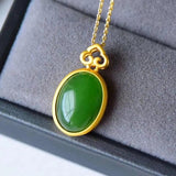 Hetian Chalcedony Oval Cloud Pendant Silver Inlay Necklace