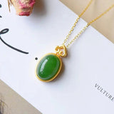 Hetian Chalcedony Oval Cloud Pendant Silver Inlay Necklace