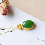 Hetian Chalcedony Oval Cloud Pendant Silver Inlay Necklace