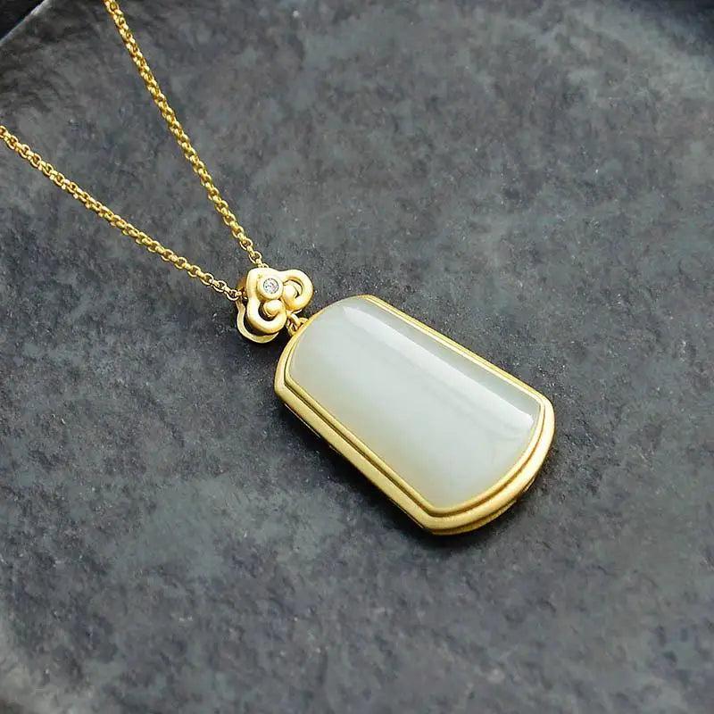 Vintage Silver Hetian Jade Pendant Necklace for Women