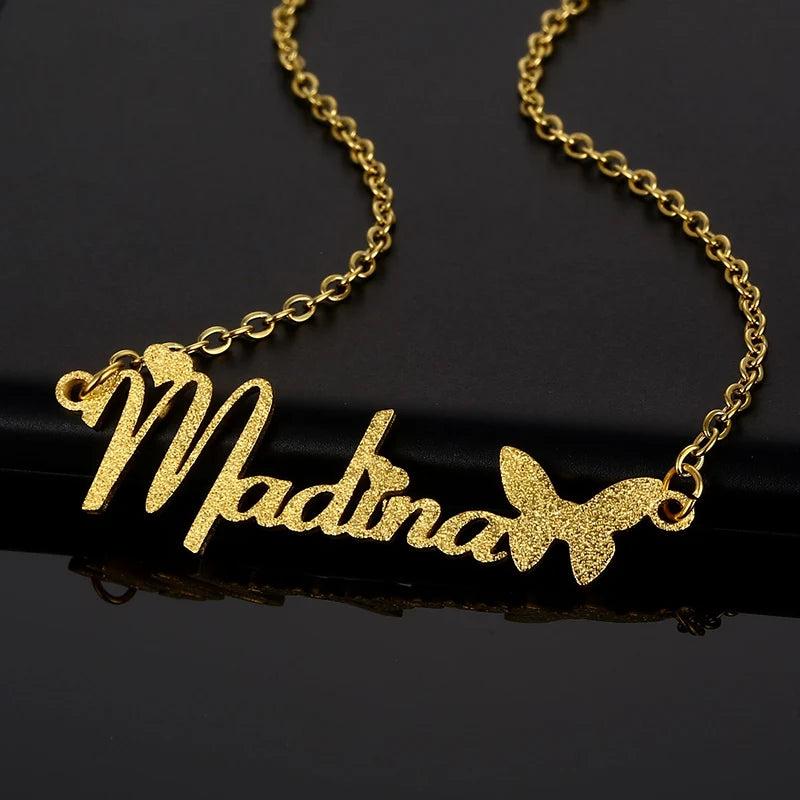 Butterfly Name Necklace Stainless Steel Chain Personalized Pendant