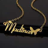 Butterfly Name Necklace Stainless Steel Chain Personalized Pendant