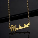 Butterfly Name Necklace Stainless Steel Chain Personalized Pendant