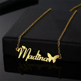 Butterfly Name Necklace Stainless Steel Chain Personalized Pendant