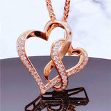 585 Purple Double Heart Pendant 14K Rose Necklace
