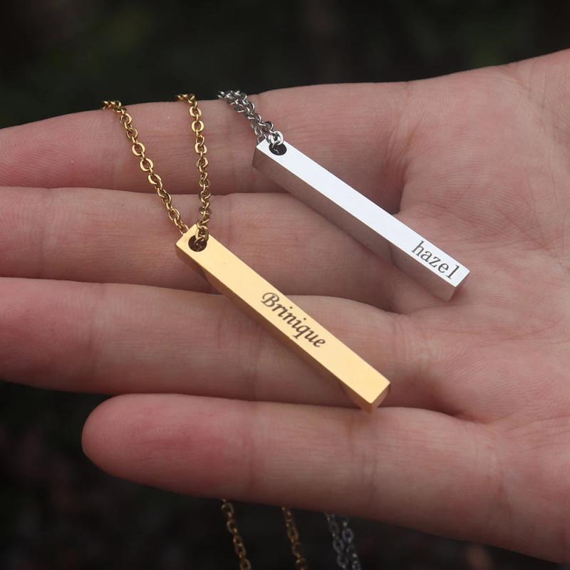 Personalised Name Necklace Vertical Bar Necklace Engraved 3D Bar Necklace