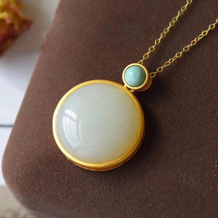 Silver Inlaid Hetian Jade Turquoise Pendant Necklace Women's Jewelry