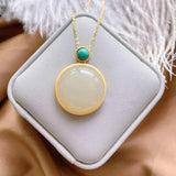 Silver Inlaid Hetian Jade Turquoise Pendant Necklace Women's Jewelry