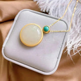 Silver Inlaid Hetian Jade Turquoise Pendant Necklace Women's Jewelry