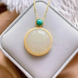 Silver Inlaid Hetian Jade Turquoise Pendant Necklace Women's Jewelry