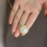 Silver Inlaid Hetian Jade Turquoise Pendant Necklace Women's Jewelry