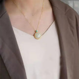 Silver Inlaid Hetian Jade Turquoise Pendant Necklace Women's Jewelry
