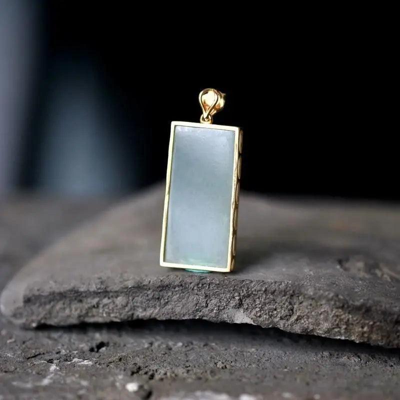 Silver Inlaid Hotan Jade Pendant Necklace Chinese Retro Women's Gift