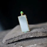 Silver Inlaid Hotan Jade Pendant Necklace Chinese Retro Women's Gift