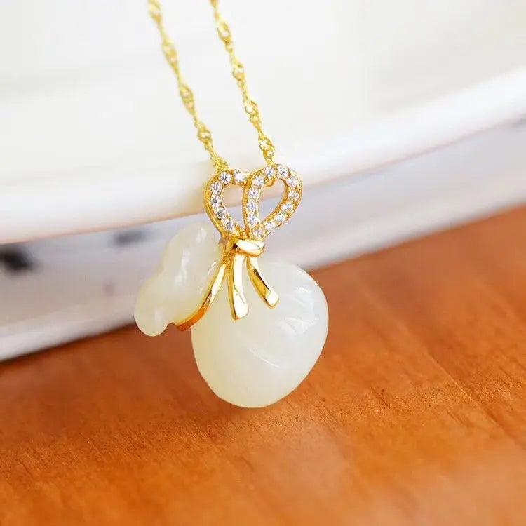 Silver Inlaid Chalcedony Purse Pendant Necklace
