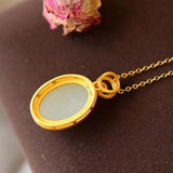 Hetian Jade Egg Pendant Necklace with Silver Inlay