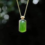 Hetian Chalcedony Pendant with Silver Inlay Necklace