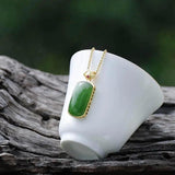 Hetian Chalcedony Pendant with Silver Inlay Necklace