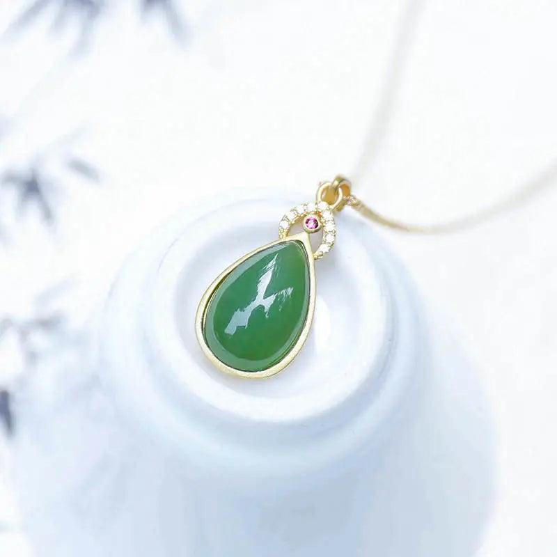 Hetian Chalcedony Pendant Necklace with Silver Inlay