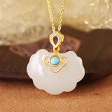 Silver Hetian Jade Retro Square Pendant Necklace for Women