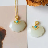 Silver Hetian Jade Retro Square Pendant Necklace for Women