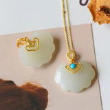 Silver Hetian Jade Retro Square Pendant Necklace for Women