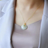 Silver Hetian Jade Retro Square Pendant Necklace for Women