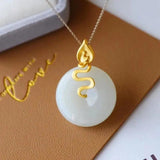 Hetian Jade Pendant Necklace Silver Inlaid Chinese Retro Palace Fengyuan Jewelry