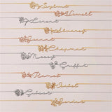 Personalized Horizontal Birth Flower Name Necklace Stainless Steel Pendant