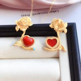 Silver Inlaid South Red Love Rose Pendant Necklace