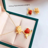 Silver Inlaid South Red Love Rose Pendant Necklace