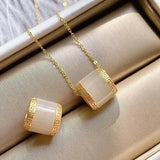 Silver Hetian Jade Geometric Pendant Necklace Retro Craft Women Jewelry