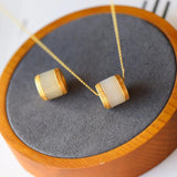 Silver Hetian Jade Geometric Pendant Necklace Retro Craft Women Jewelry