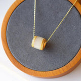 Silver Hetian Jade Geometric Pendant Necklace Retro Craft Women Jewelry