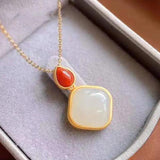 Silver Hetian Jade Pendant Necklace Chinese Retro Unique Craft Women's Jewelry