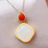 Silver Hetian Jade Pendant Necklace Chinese Retro Unique Craft Women's Jewelry