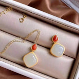 Silver Hetian Jade Pendant Necklace Chinese Retro Unique Craft Women's Jewelry