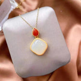 Silver Hetian Jade Pendant Necklace Chinese Retro Unique Craft Women's Jewelry