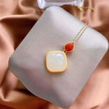 Silver Hetian Jade Pendant Necklace Chinese Retro Unique Craft Women's Jewelry
