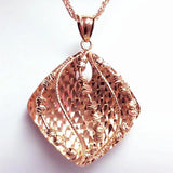 14K Rose Plated Purple Necklace Geometric Rhombus Pendant