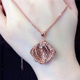 14K Rose Plated Purple Necklace Geometric Rhombus Pendant