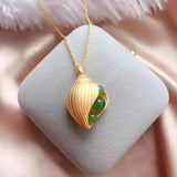 Silver Inlaid Hetian Conch Pendant Necklace