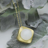 Silver Inlaid Hetian Jade Pendant Necklace Round Charm Compact Light Golden
