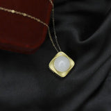 Silver Inlaid Hetian Jade Pendant Necklace Round Charm Compact Light Golden