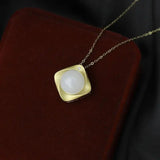 Silver Inlaid Hetian Jade Pendant Necklace Round Charm Compact Light Golden