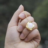 Silver Inlaid Hetian Jade Pendant Necklace Round Charm Compact Light Golden