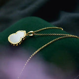 Silver Inlaid Hetian Jade Gourd Pendant Necklace Retro Charm Women's Jewelry
