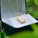Silver Inlaid Hetian Jade Gourd Pendant Necklace Retro Charm Women's Jewelry