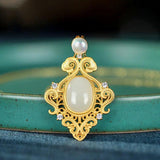 Silver Inlaid Natural Hetian Jade Pearl Pendant Necklace