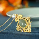 Silver Inlaid Natural Hetian Jade Pearl Pendant Necklace